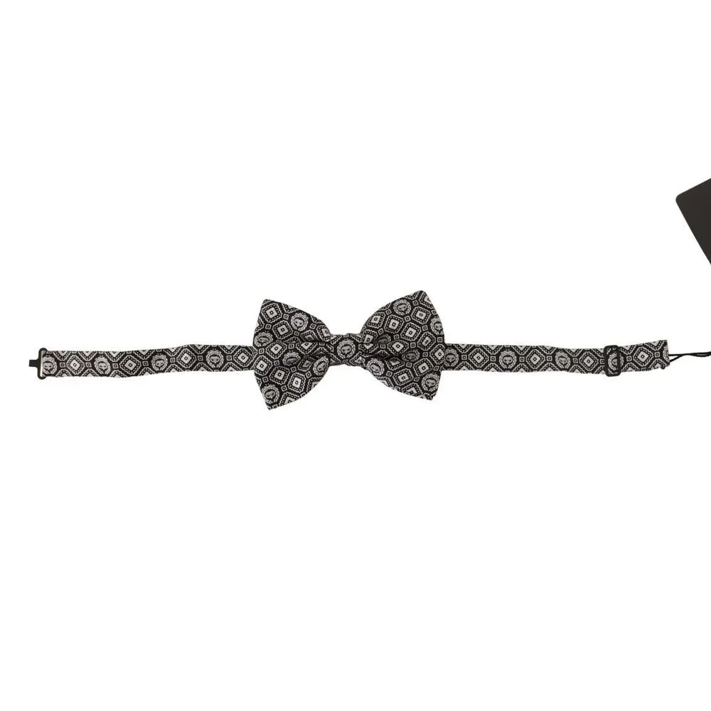 Dolce & Gabbana Black white 100% Silk Adjustable Neck Papillon Tie - Picture 3 of 5